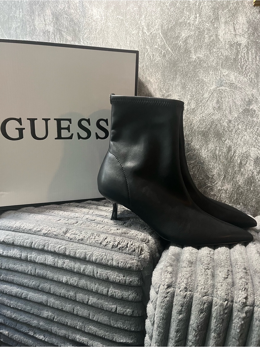 Guess Black Pointed Kitten-Heel Ankle Booties